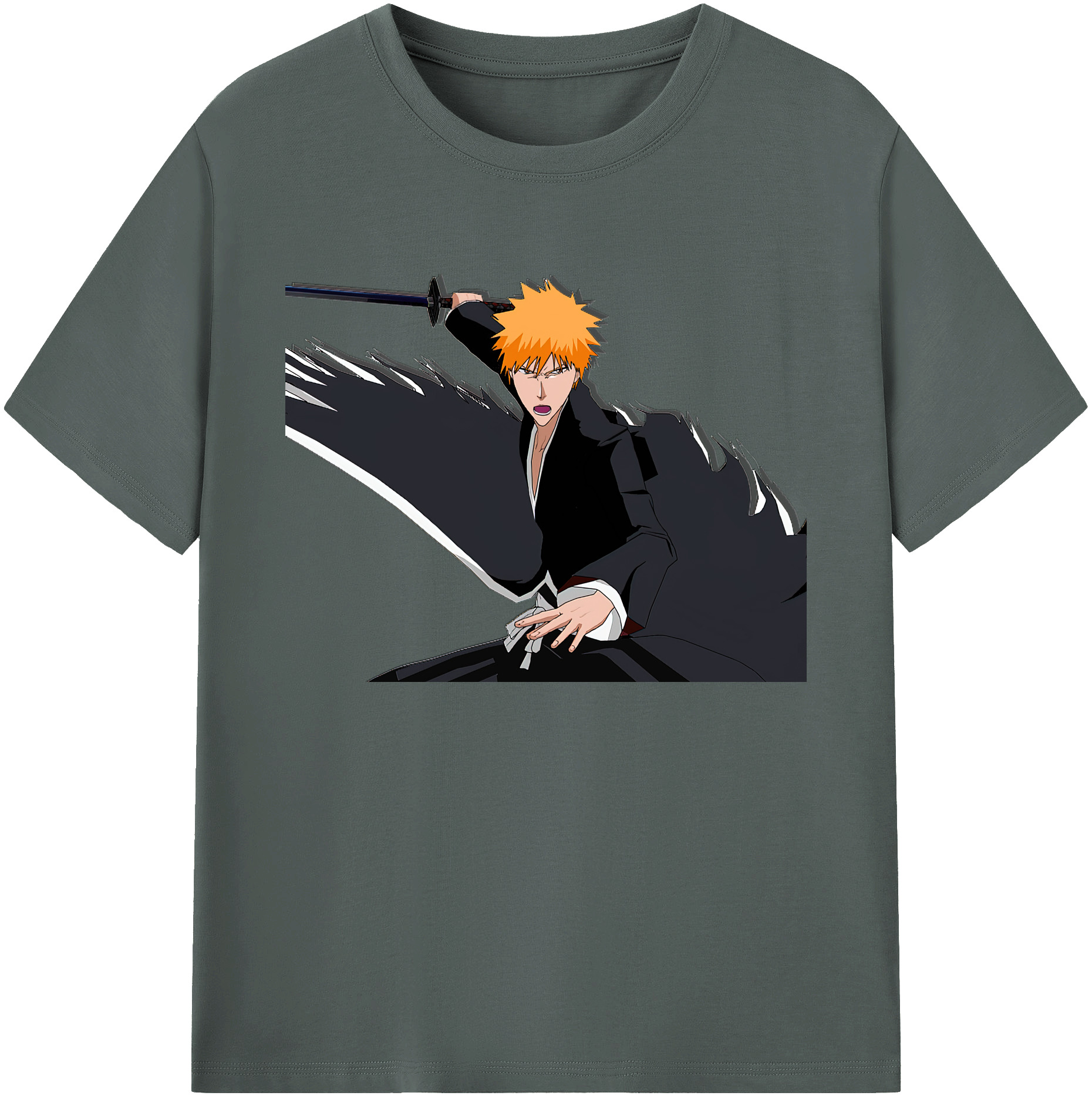 （画像用） ブリーチ 黒崎一護（くろさき いちご）BLEACH Kurosaki Ichigo 綿100％ メンズ半袖Tシャツ｜肌触りやわらか＆通気性